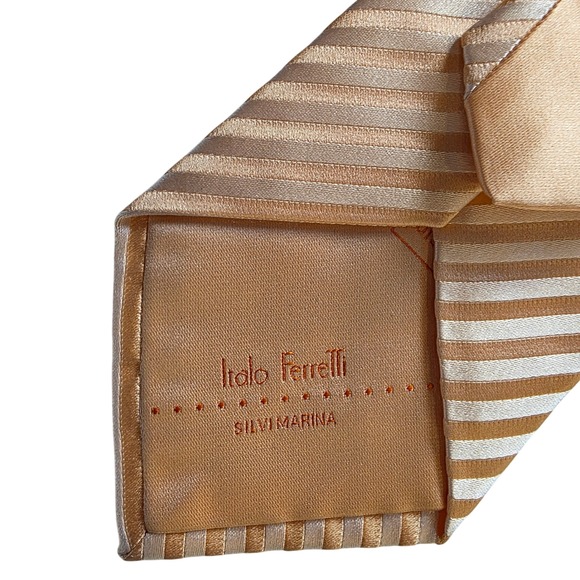 Italo Ferrelli Men's Silk Striped Tie Peach Cream Diagonal Steipe Formal Necktie - Picture 3 of 5